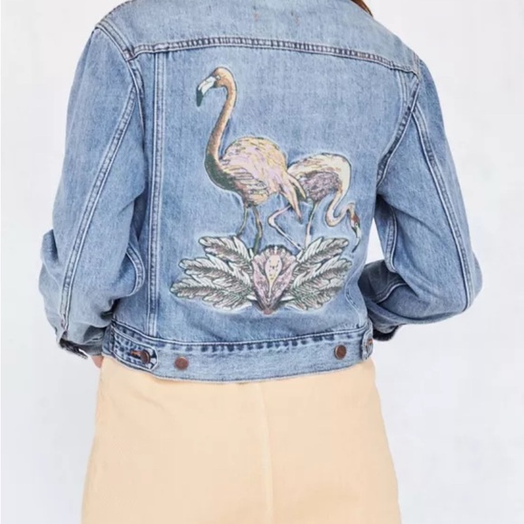 URBAN OUTFITTERS BDG Embroidered Denim Trucker Jacket Womens Size Large - Picture 4 of 11